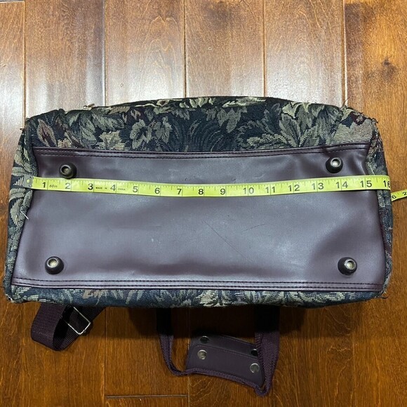 Pierre Cardin Floral Print Tapestry Duffle Bag Travel Vintage Green Brown - Picture 7 of 9